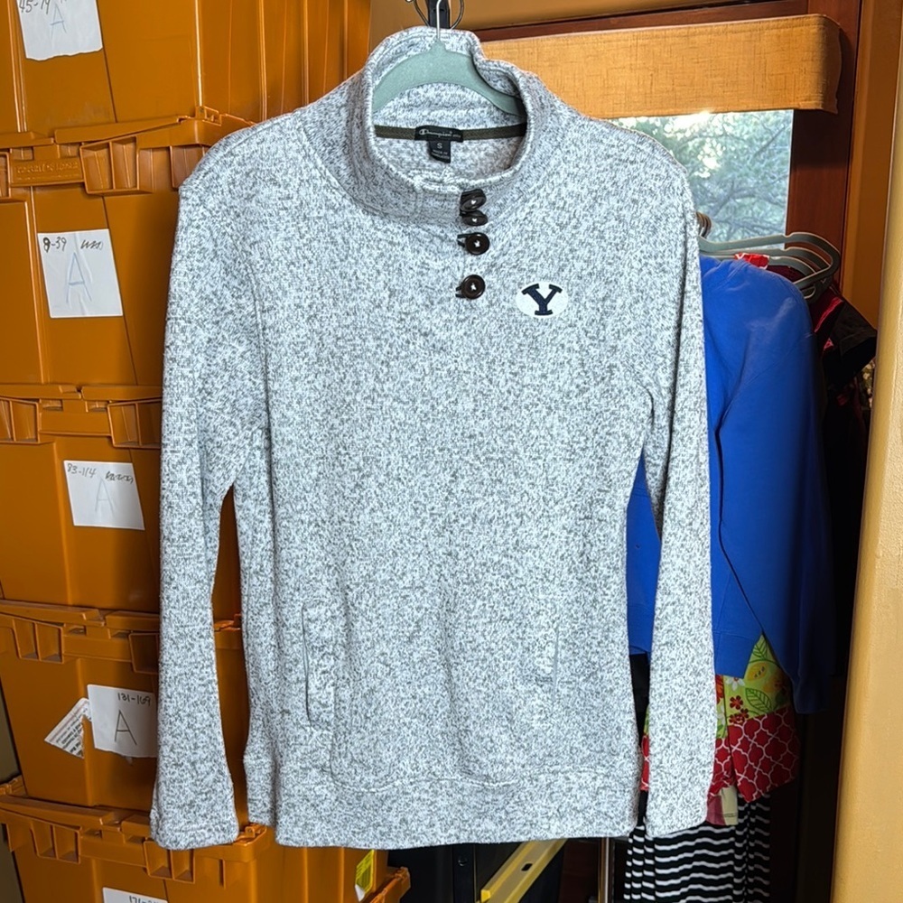 NWOT Champion Elite BYU 1/4 Button Pullover Sweater Men's Gray Size Small